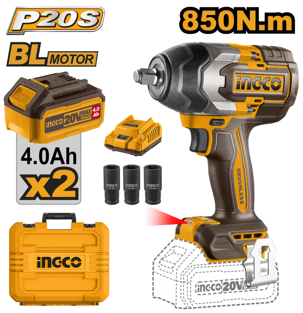 Pistoale de impact electrice - Filetanta cu Impact 20V BL 1/2 850 Nm cu 2 x 4.0Ah