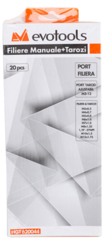 Filiere Manuale + Tarozi (20 piese) EvoTools - Diametru filiere (M3x0.5)-(M12x1.75) mm [2]