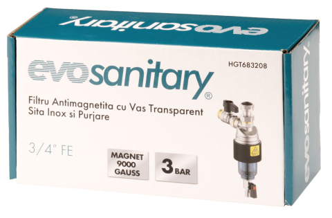 Filtru Antimagnetita cu Vas Transparent, Sita Inox si Purjare Evosanitary [1]