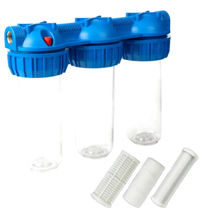 Sanitare - Filtru Apa Triplu cu Cartus cu Carbune Activ, Bumbac si Sita EvoSanitary