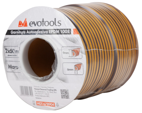 Garnitura Autoadeziva EPDM 1008 Profil D 2x50 m - Latime 9 mm Grosime 6 mm [2]