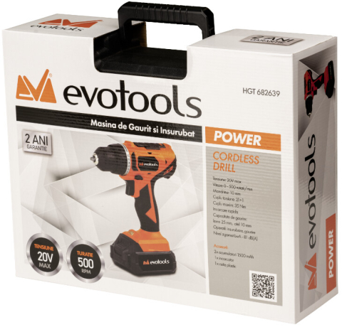 Masina de Gaurit si Insurubat cu 2 Acumulatori si Incarcator MAX 20V POWER Evotools [1]