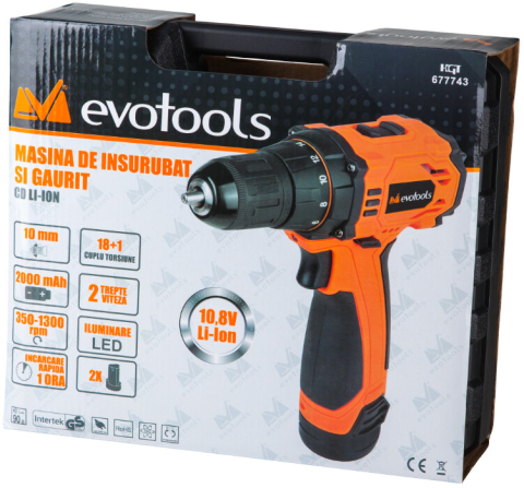 Masina de Gaurit si Insurubat cu Acumulator CD 10.8 V Li-Ion 2 Ah EvoTools [1]