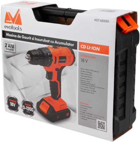 Masina de Gaurit si Insurubat cu Percutie cu 2 Acumulatori CD Li-Ion EvoTools [7]