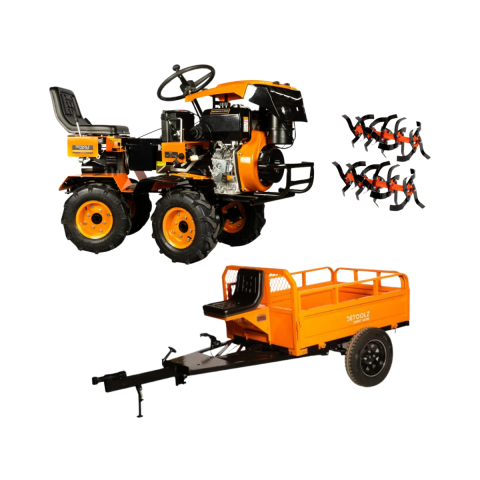 Mini tractor + Remorca Detoolz, 17cp, 530cc, motor pe motorina 4T, 4X4 [0]