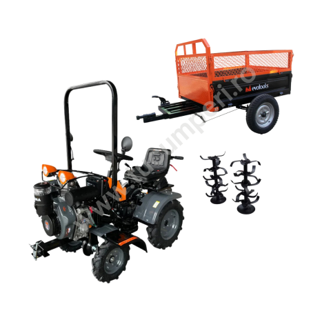 Minitractor Ride-On 4x4 R1200 Evotools PLUS Motor Diesel KAMA Pornire Electrica si Remorca Evotools TTS500 - Tip Minitractor cu Grilaj Plasa [0]