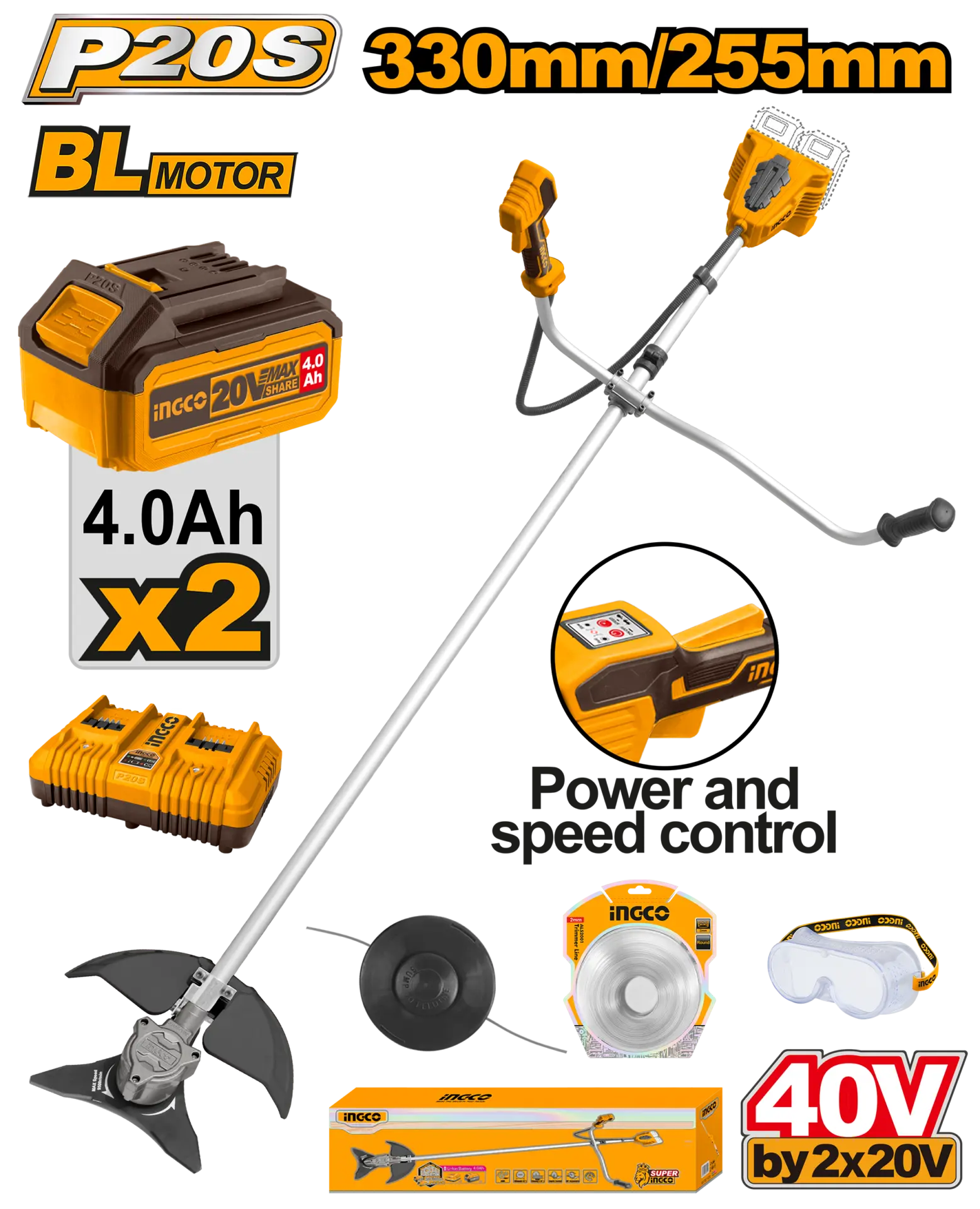 Trimmere electrice - Motocoasa 40V cu 2 Acumulatori 4Ah