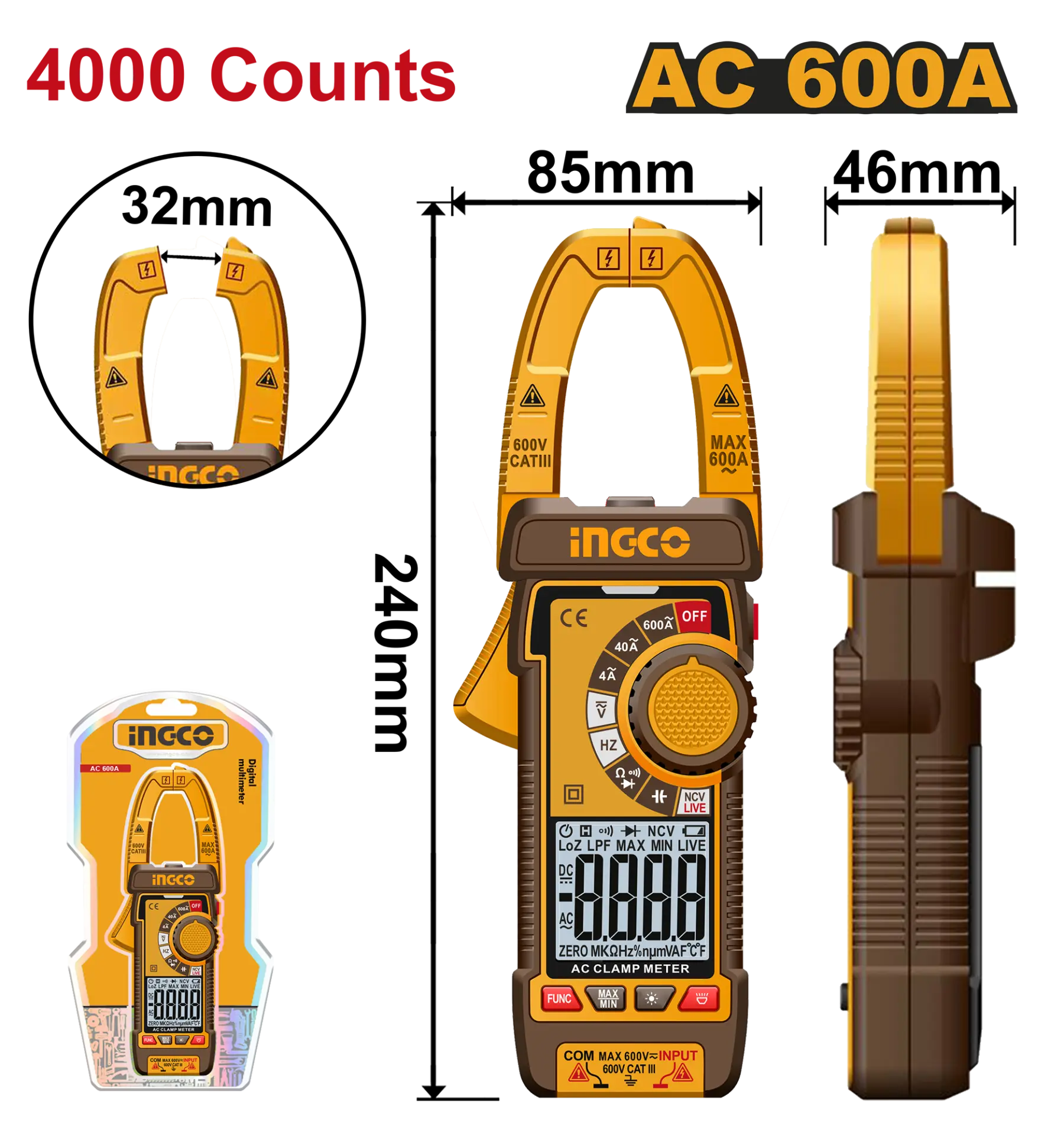 Multimetre - Multimetru / Clampmetru AC 600A Industrial 4000 Puncte