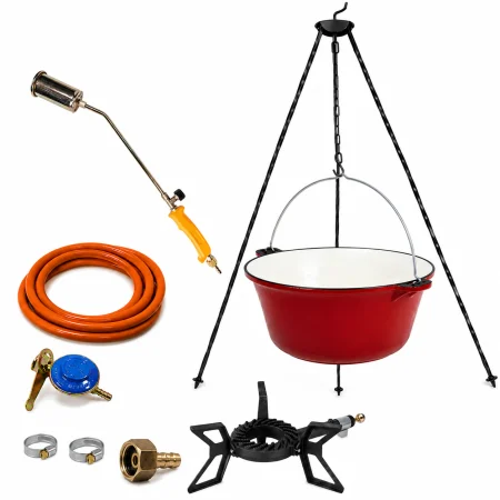 Pachet Ceaun Fontă Emailată 15 L + Pirostrie 6.5 kW + Trepied 110 cm + Pârlitor 900 × 60 mm + Kit GPL [0]