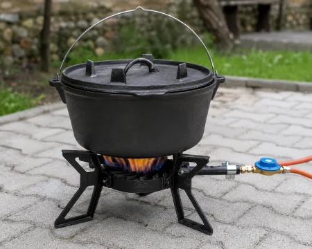 Pachet Dutch Oven din Fontă Natur 2 în 1, 15,7 L + Pirostrie  6.5 kW + Kit GPL – Master Gustav [0]