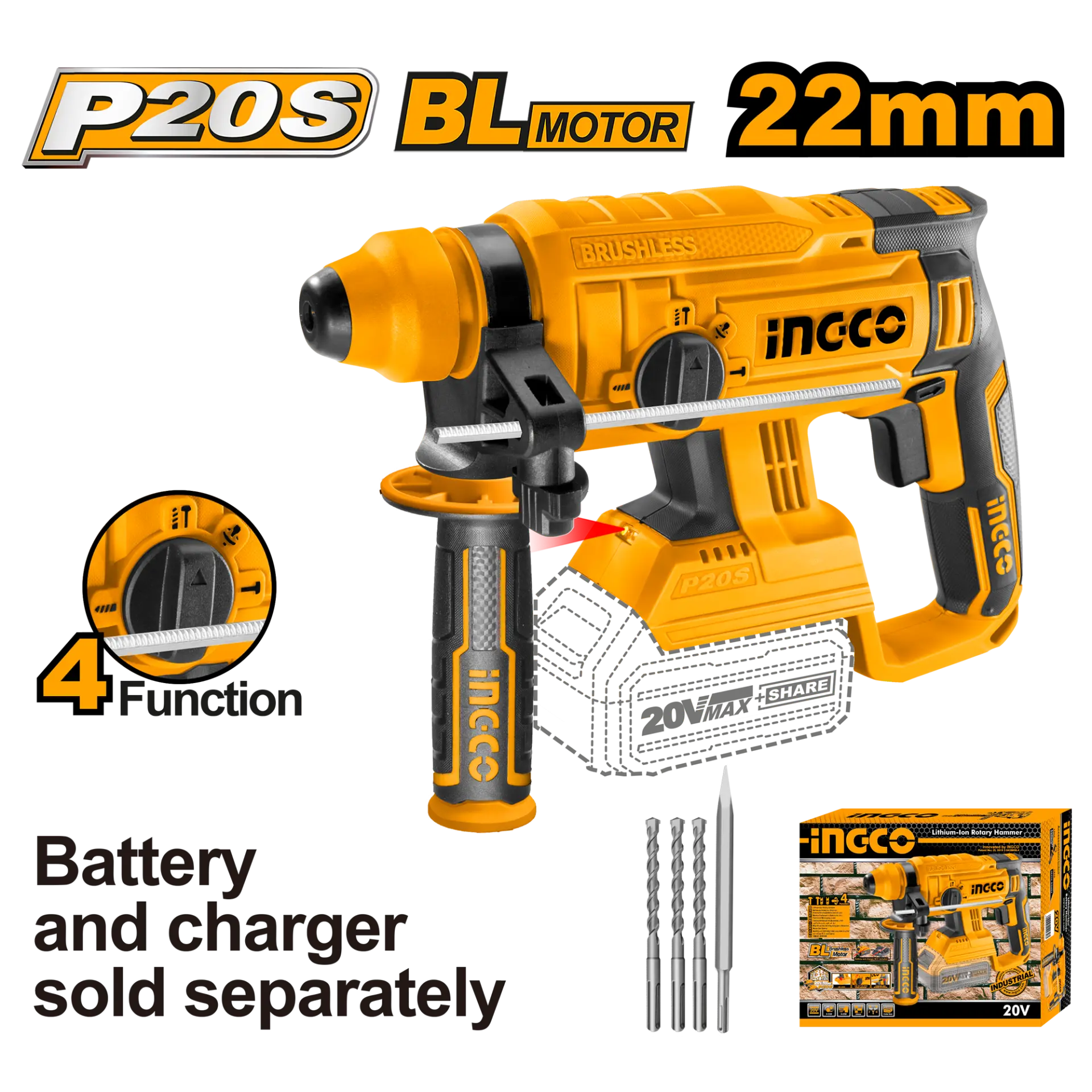 Ciocane rotopercutoare - Picamer Industrial 20V BL Motor fara Acumulator si Incarcator