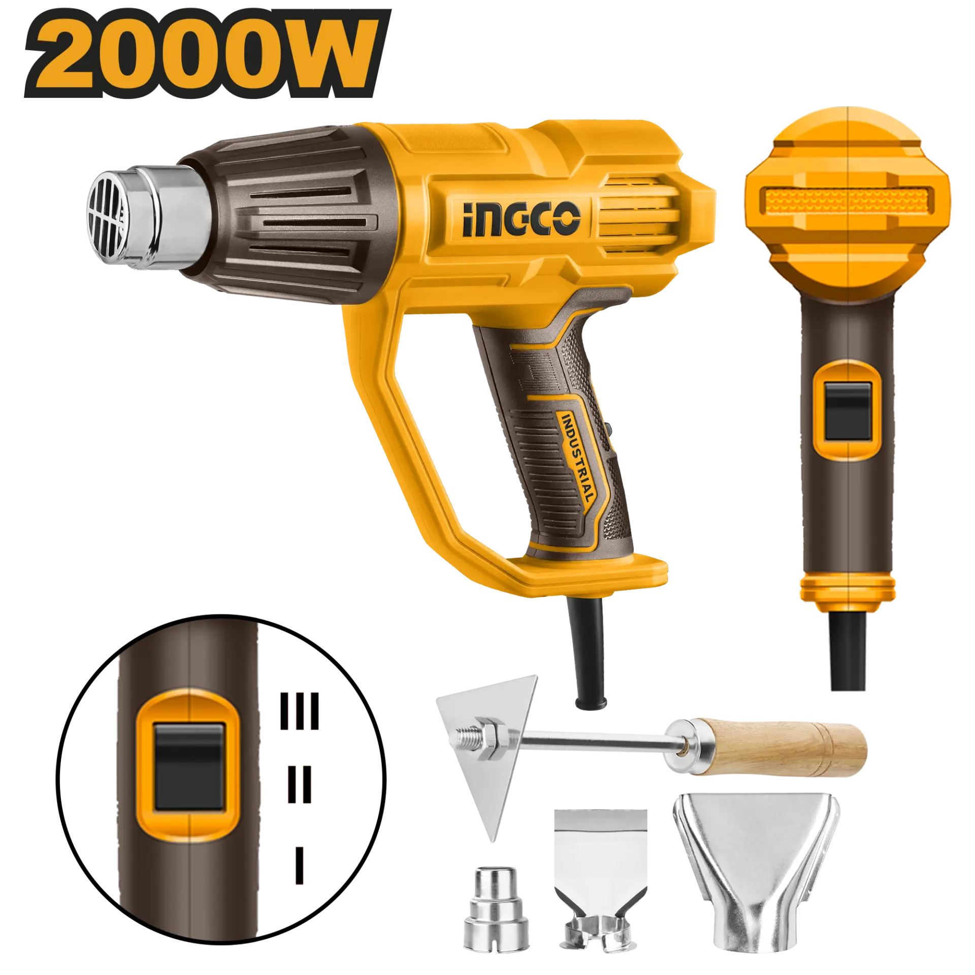 Scule electrice - Pistol cu Aer Cald 2000W cu 3 Reglaje si Accesorii