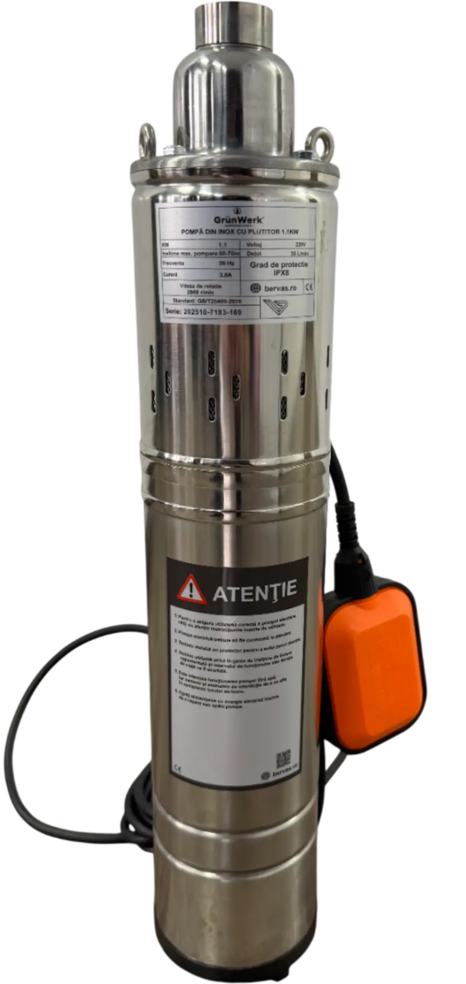 Pompe submersibile apa curata - Pompa Inox cu Snec 1.1kw cu Plutitor GW