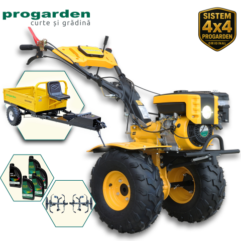 Motocultoare - ProGARDEN Pachet Campo 873 Alpine motocultor 7CP + Remorca RM500T + 5L Ulei