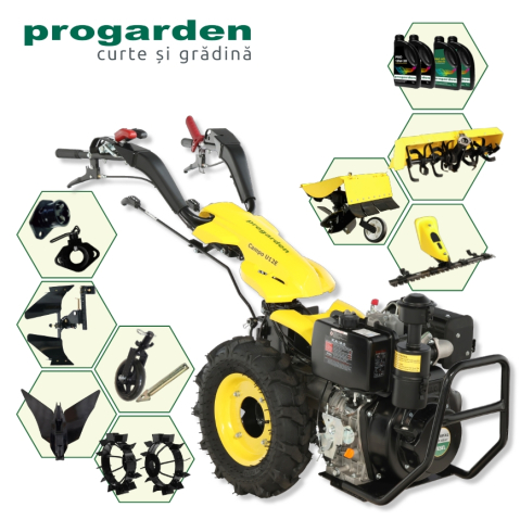 Motocultoare - ProGARDEN Pachet Campo U12E Motocultor 12CP + BC120M Bara cosire + 3xPlug + FT90 Freza tractata + 2xRoti metalice RM47 + 2xCuple + 4L Ulei