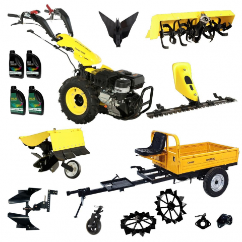Motocultoare - ProGARDEN Pachet Campo U16E Motocultor 14CP + RM500C Remorca 500Kg + BC120M Bara cosire + 3xPlug + FT90 Freza tractata + 2xRoti metalice RM47 + 2xCuple + 4L Ulei