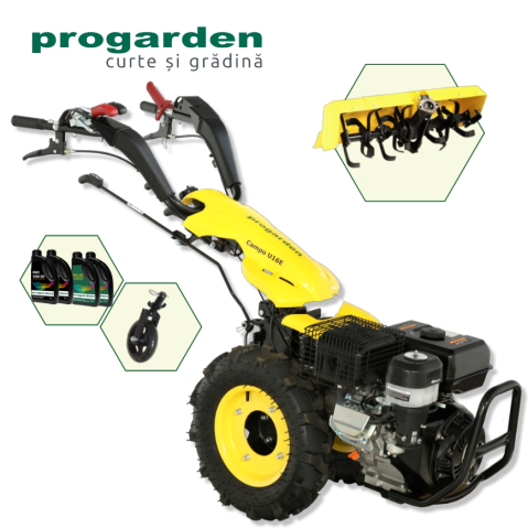 Motocultoare - ProGARDEN Pachet Campo U16E Motocultor 14CP + Roata sustinere + Freza tractata FT90 + 4L Ulei