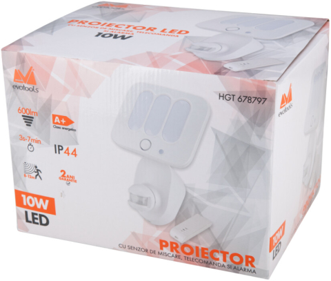 Proiector Led cu Senzor de Miscare,Telecomanda si Alarma - Putere proiector 10 W [1]
