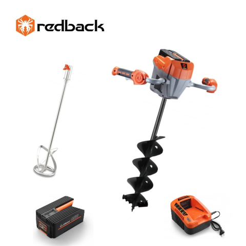 Motoburghie & motosfredele - Redback Pachet E808T+E805C+E806C+EP40+EC20 Cap motor antrenare, paleta 120mm, burghiu 150mm, acumulator 40V/4Ah, incarcator 40V/2A