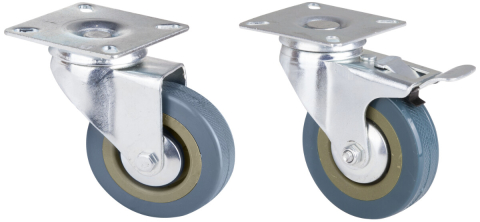 Uz casnic & industrial - Roata Mobila Pivotanta cu Flansa din PVC Gri - Cu Frana Diametru 50 mm Sarcina Maxima 20 kg