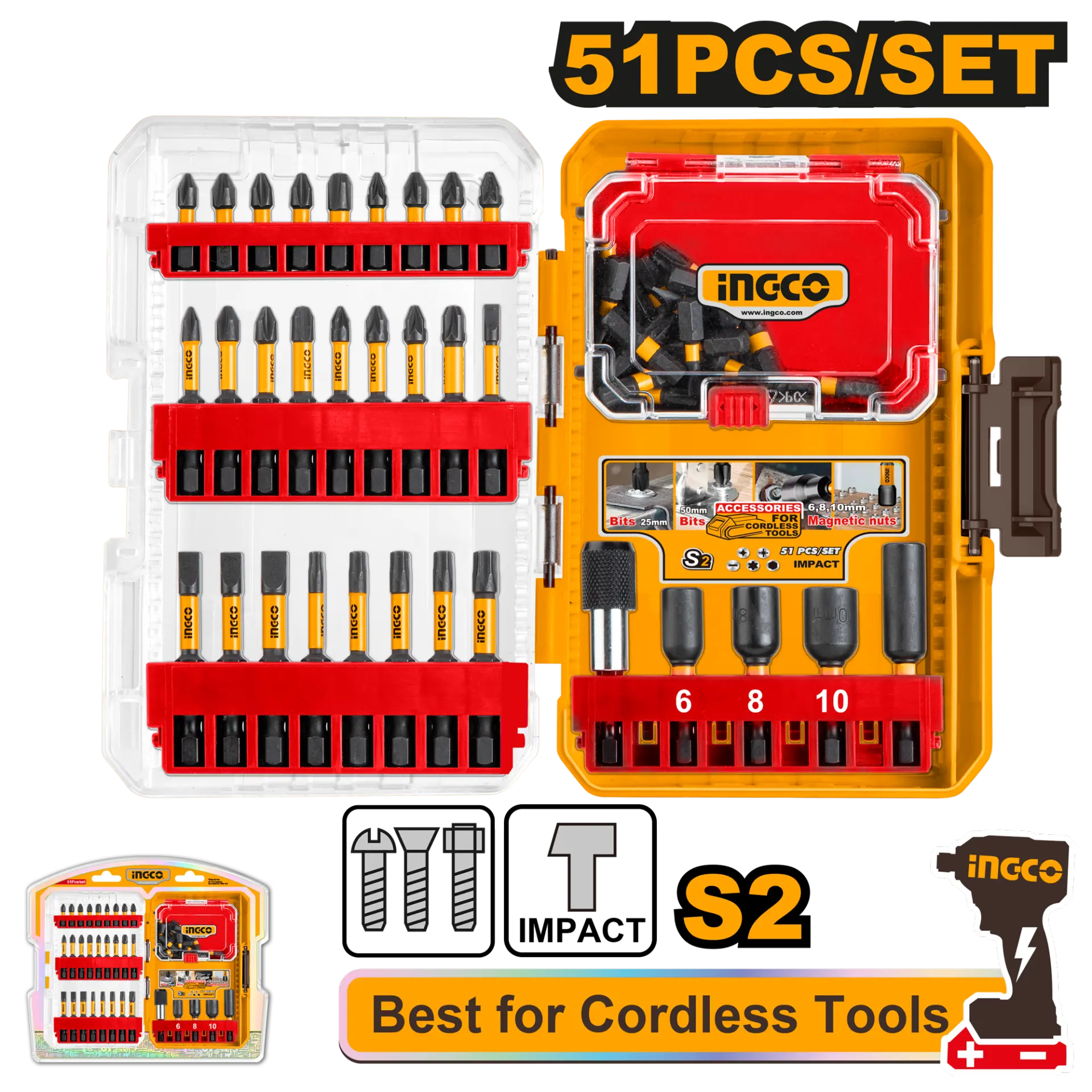 Accesorii scule electrice - Set de Bits Impact pentru Scule pe Acumulator 51buc