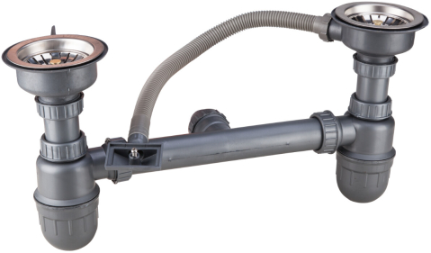 Robineti, supape, sorburi si fitinguri - Sifon cu Ventil si Preaplin Dublu Chiuveta Inox