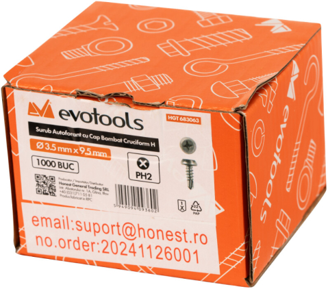Surub Autoforant cu Cap Bombat Cruciform EvoTools [1]