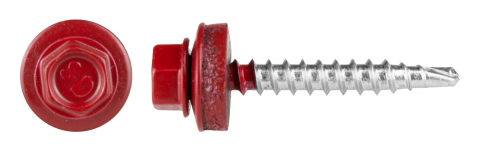 Surub Autoforant Rosu cu Varf Redus Filet pentru Lemn si Saiba EPDM (PD) - Cantitate 50 [0]