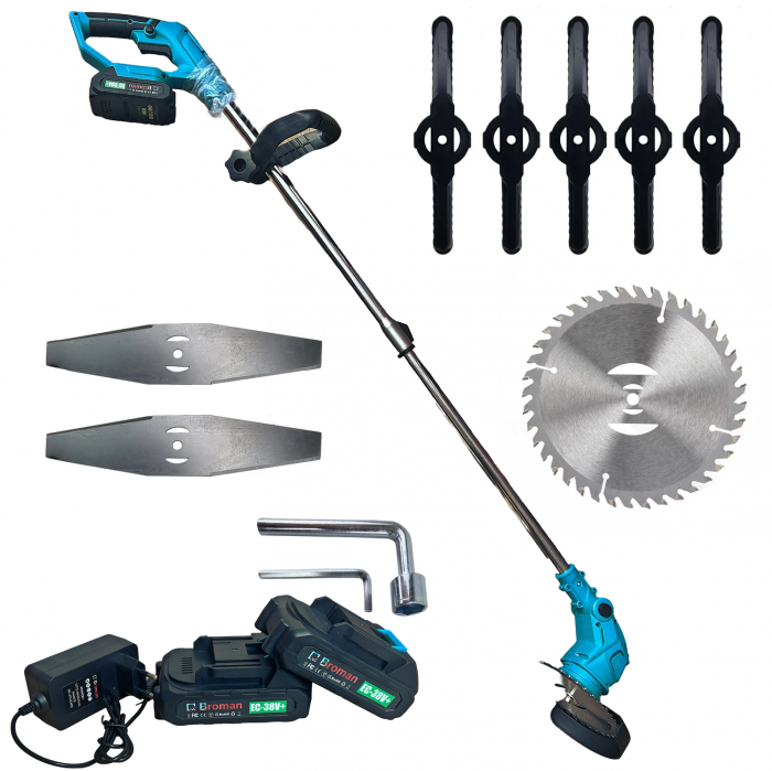 Trimmere electrice - Trimmer (motocoasa electrica ) BROMAN , 2 acumulatori 38 V, 8 accesorii incluse