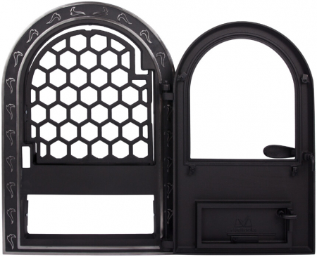 Usa Semineu cu Geam Cerbi Ornamente Argintii Mare - Inaltime usa 610 mm Latime usa 425 mm [1]