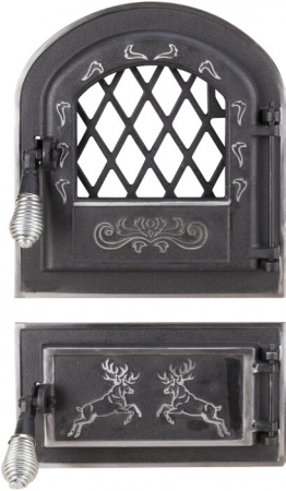 Usi pentru sobe - Usa Soba cu Geam + Cenusar Cerbi Ornamente Argintii - Inaltime usa 275+140 mm Latime usa 255 mm