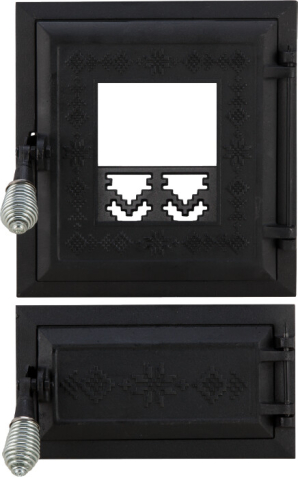 Usi pentru sobe - Usa Soba cu Geam + Cenusar Motive Romanesti - Inaltime usa 275+140 mm Latime usa 255 mm