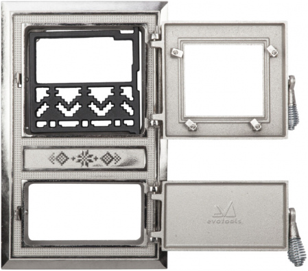 Usa Soba Monobloc cu Geam Motive Romanesti Nichelata - Inaltime usa 475 mm Latime usa 295 mm [2]