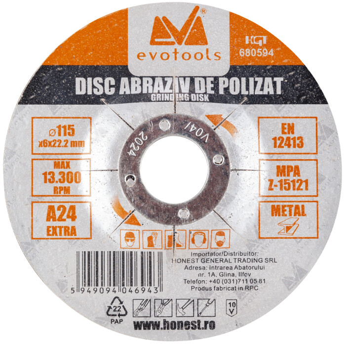polizoare de banc profesionale Disc Abraziv de Polizat EvoTools 125 mm, A24 Extra, 6 mm