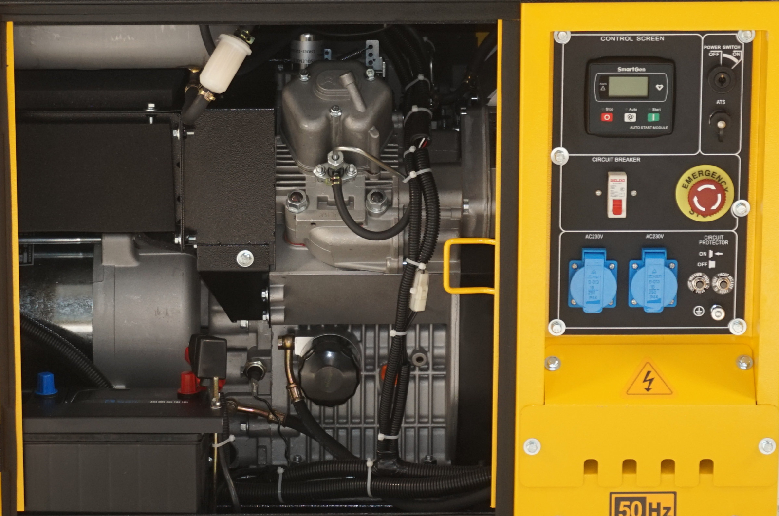 bloc masura monofazat Generator insonorizat Stager YDE15000T, 12kVA, 48A, monofazat, diesel, 3000rpm, pornire electrica