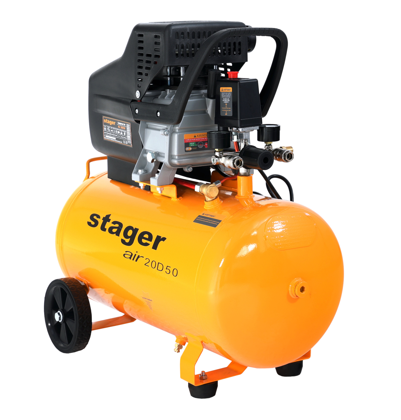 compresor aer auto Stager Air 20D50 compresor aer, 50L, 8bar, 200L min, monofazat, angrenare directa