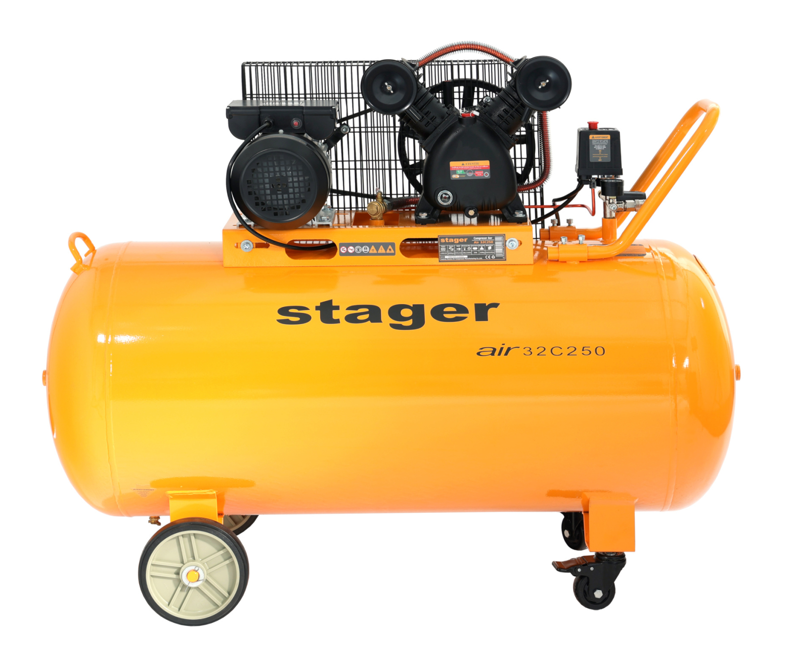 bloc masura monofazat Stager Air 32C250 compresor aer, 250L, 10bar, 324L min, monofazat, angrenare curea