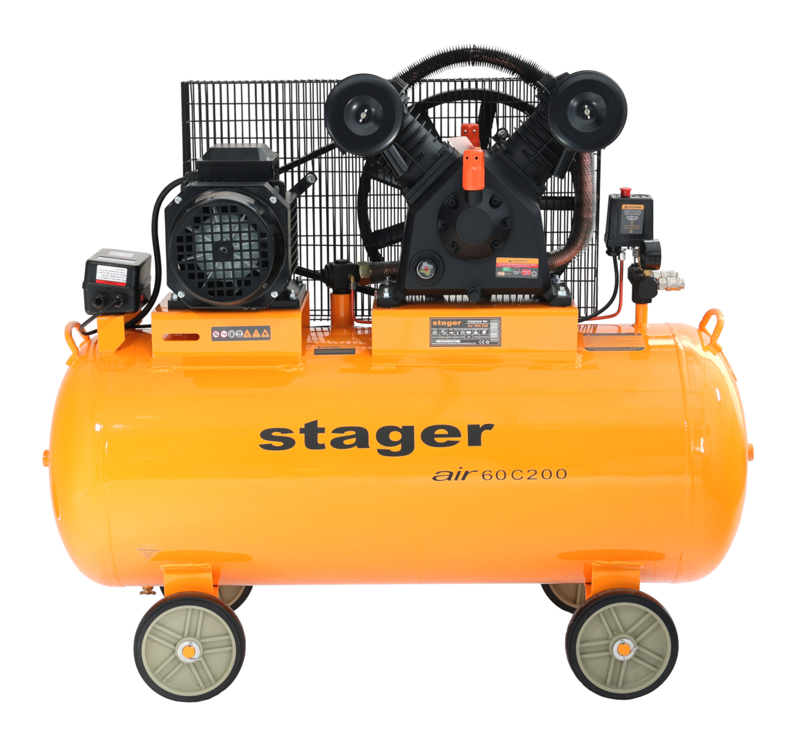 contor bidirectional trifazat Stager Air 60C200 compresor aer, 200L, 10bar, 600L min, trifazat, angrenare curea