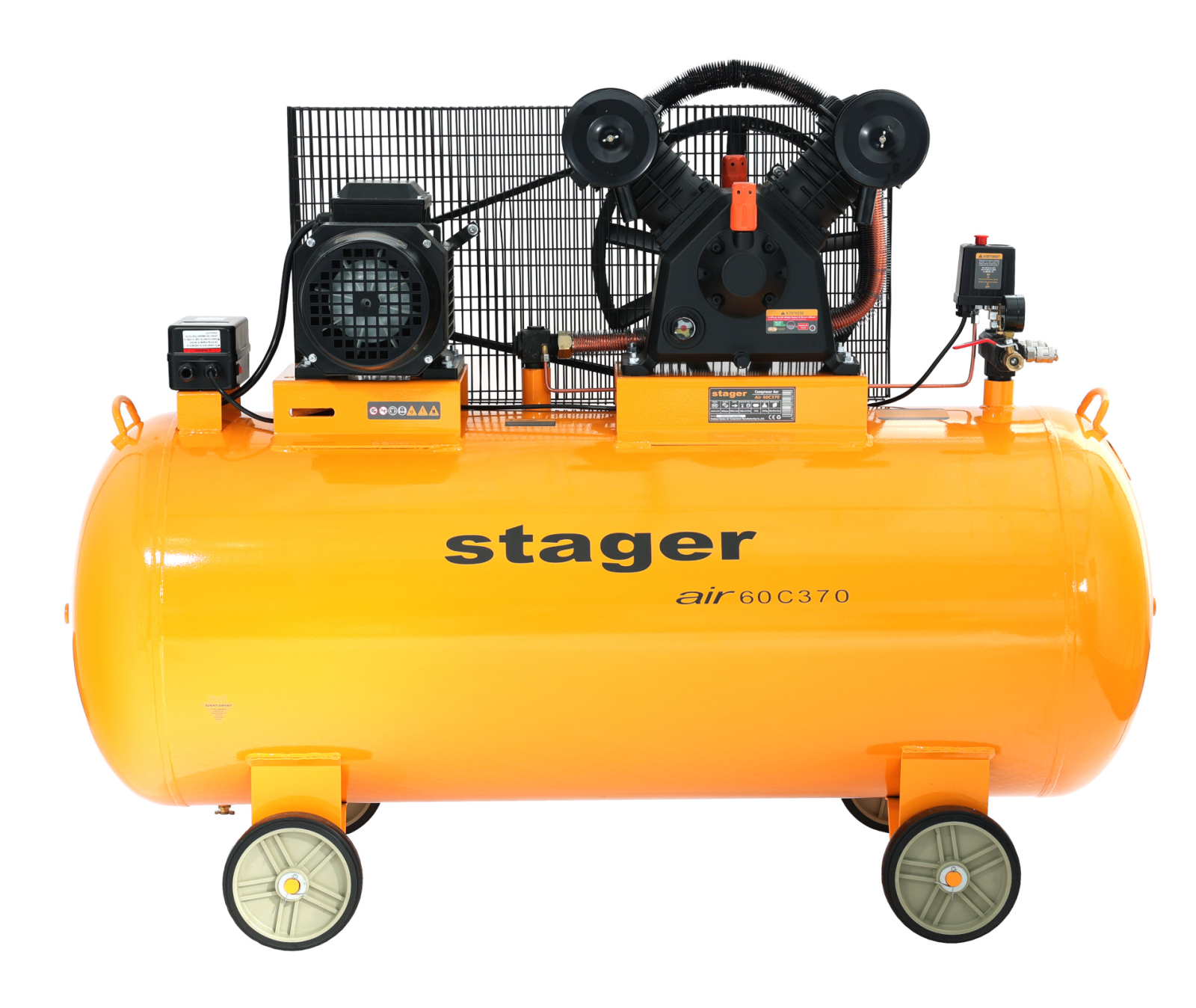 contor bidirectional trifazat Stager Air 60C370 compresor aer, 370L, 10bar, 600L min, trifazat, angrenare curea