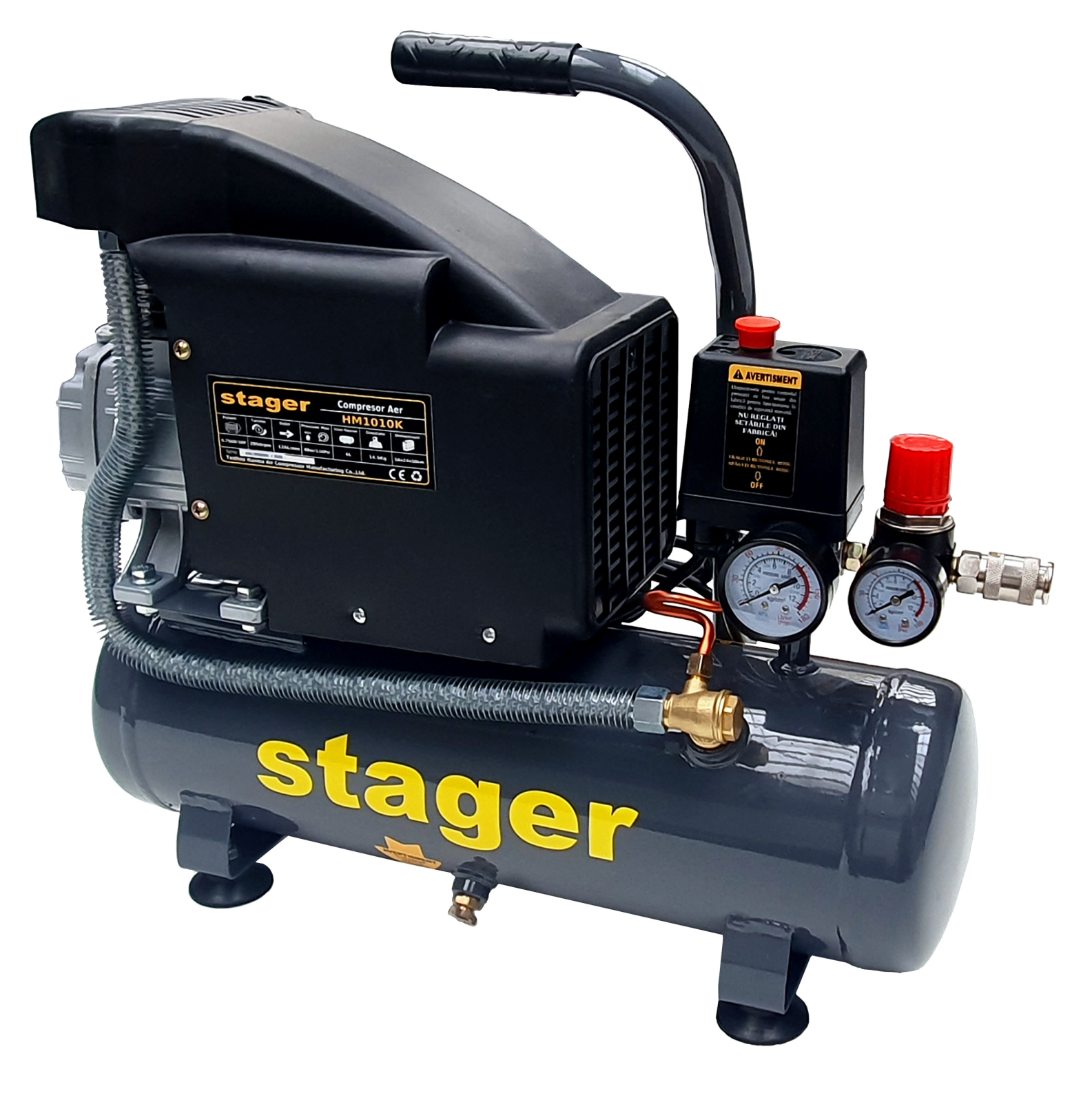 bloc masura monofazat Stager HM1010K compresor aer, 6L, 8bar, 126L min, monofazat, angrenare directa