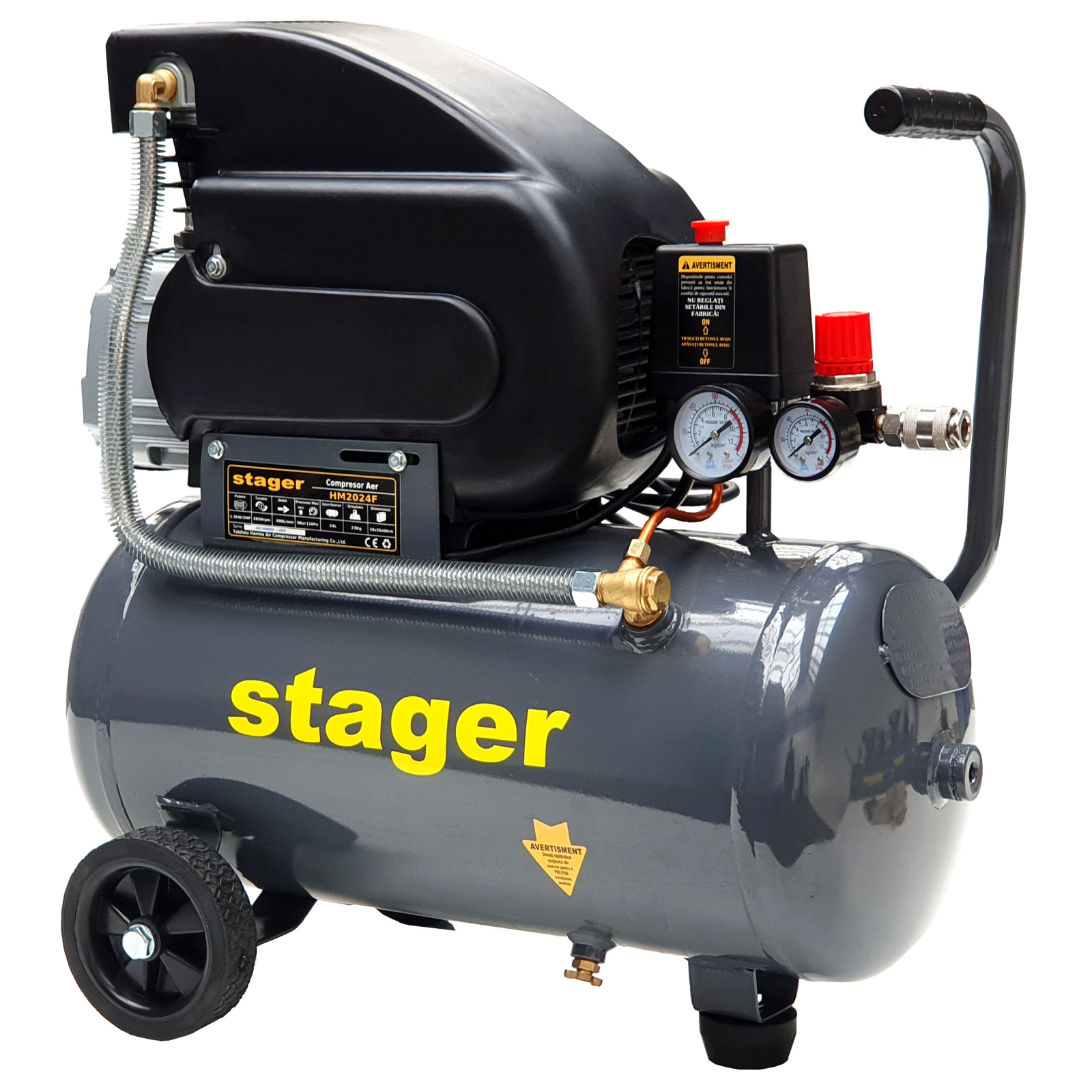 bloc masura monofazat Stager HM2024F compresor aer, 24L, 8bar, 200L min, monofazat, angrenare directa