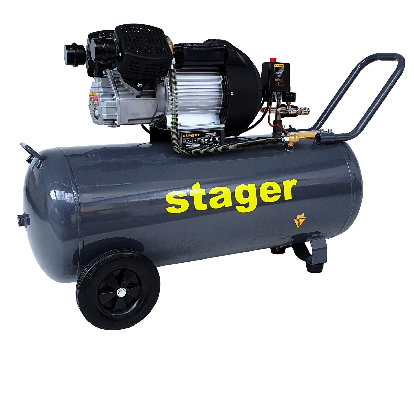 bloc masura monofazat Stager HM3100V compresor aer, 100L, 8bar, 356L min, monofazat, angrenare directa