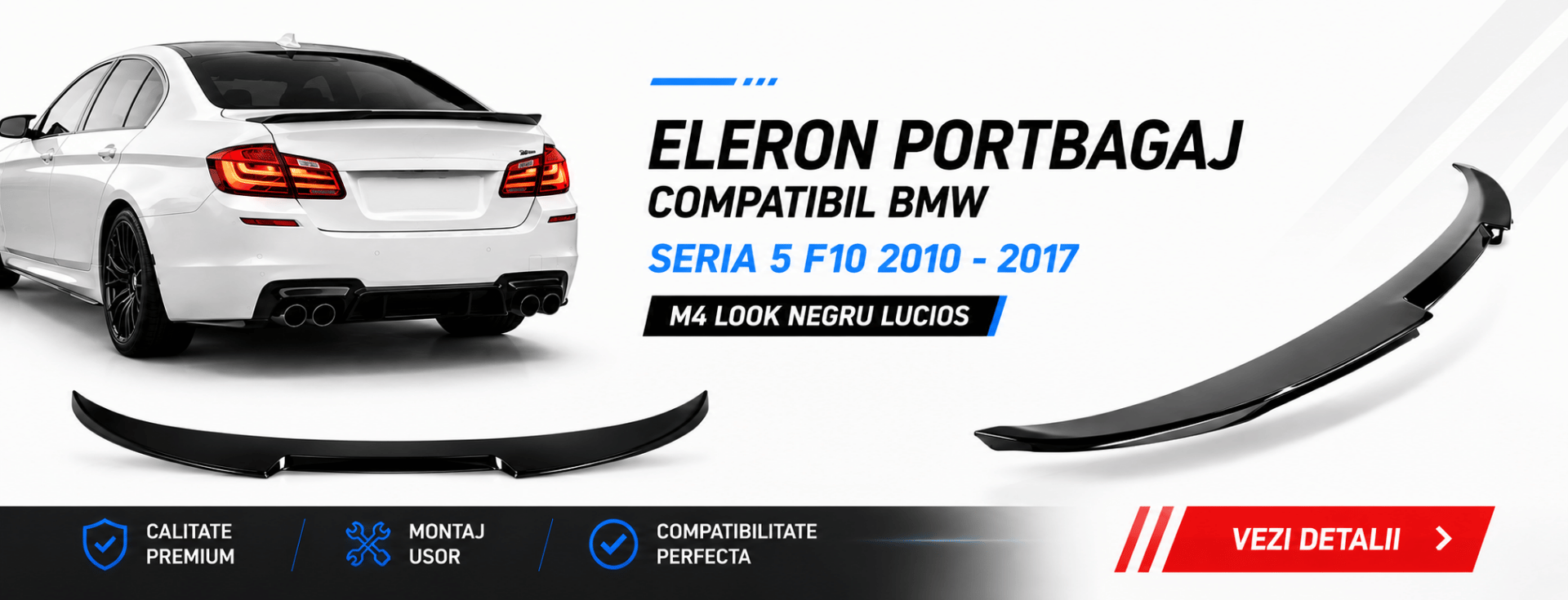 Eleron Portbagaj Compatibil BMW Seria 5 F10 2010 - 2017 M4 Look, Negru Lucios