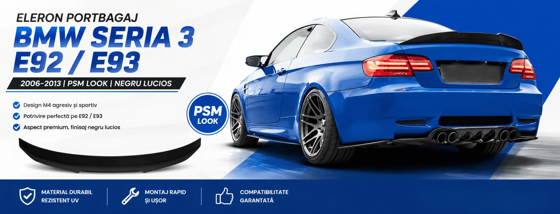 Eleron Portbagaj Compatibil BMW Seria 3 E92 2006-2013 PSM Look - Negru Lucios