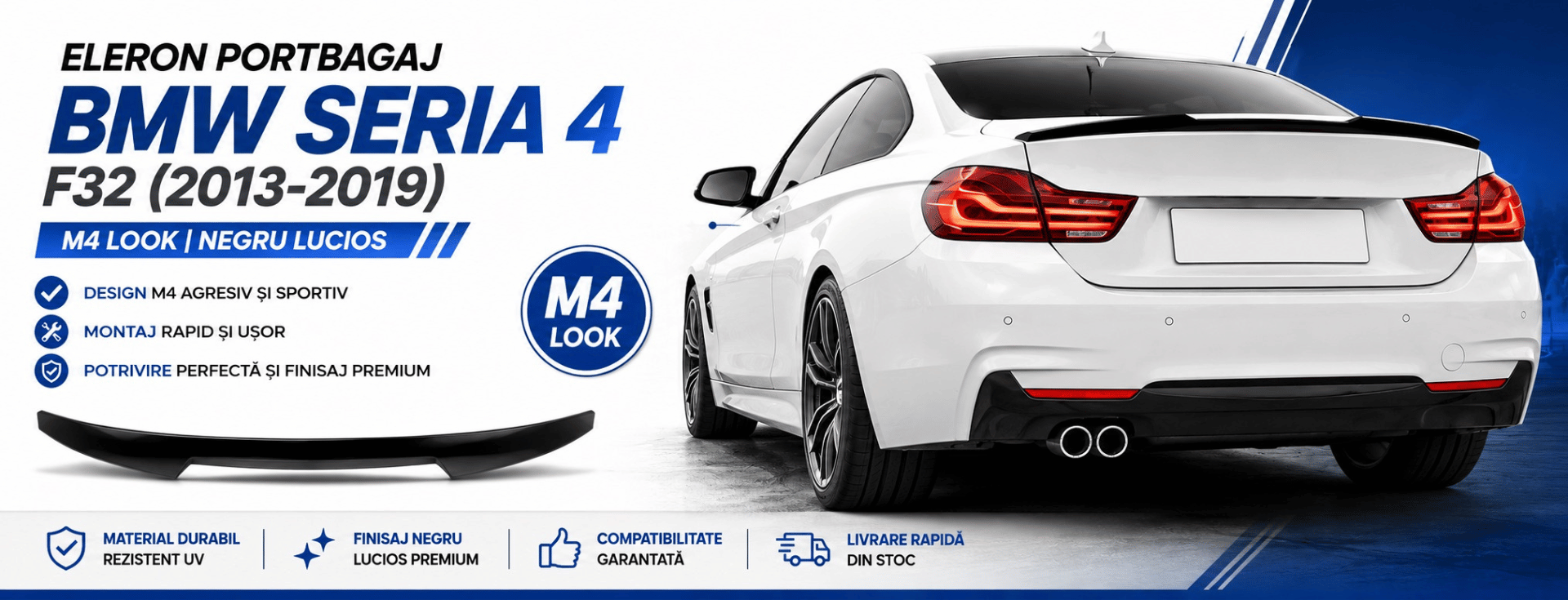Eleron Portbagaj Compatibil BMW Seria 4 F32 2013-2019 M4 Negru Lucios