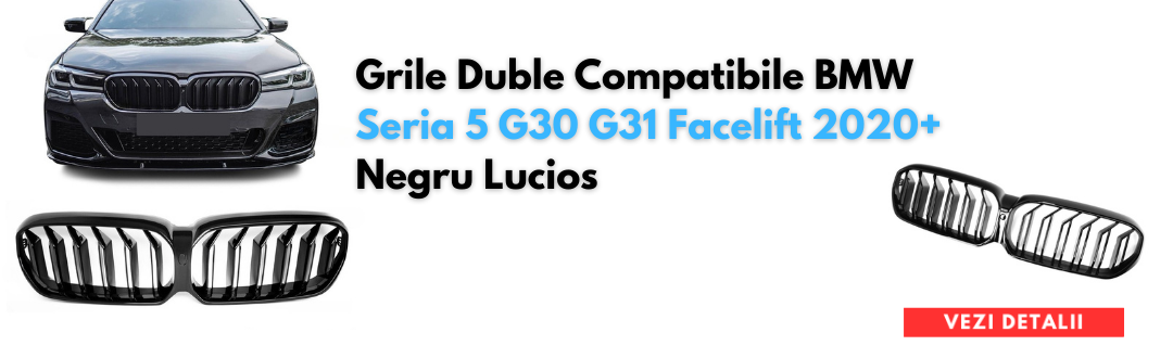 Grile Duble Compatibile BMW Seria 5 G30 G31 Facelift 2020+ Negru Lucios