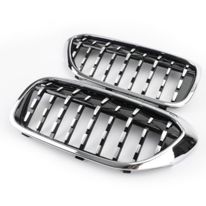 Grile Duble Compatibile BMW Seria 5 G30 G31 17-19 Chrome Frame Diamond Style [2]
