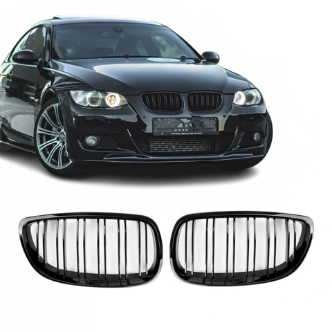 GRILE TUNING AUTO - Grile Duble Compatibile BMW Seria 3 E92 E93 NFL 2006 - 2009 Negru Lucios