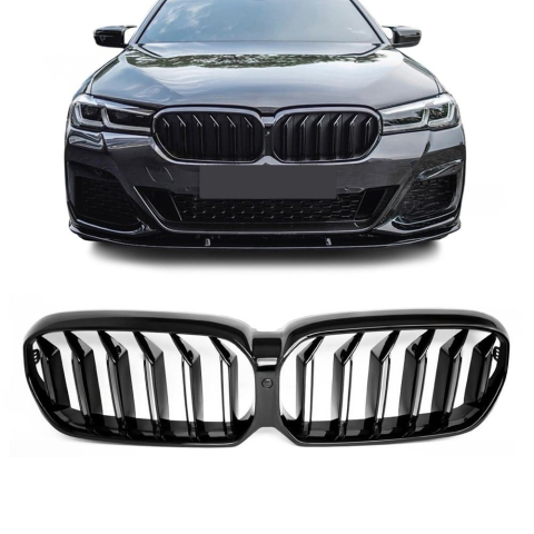 Seria 5 G30 - Grile Duble Compatibile BMW Seria 5 G30 G31 Facelift 2020+ Negru Lucios