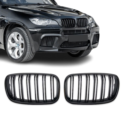 GRILE TUNING AUTO - Grile Duble Compatibile BMW X5 E70 X6 E71 Negru Lucios